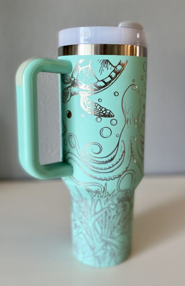 Sea Turtles and Octopus 40 oz Laser Engraved Tumbler - Image 2