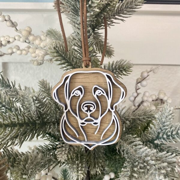 Wooden Line Art Dog Ornament
